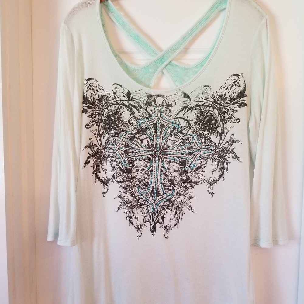 Light aqua graphic top